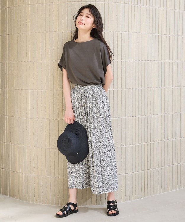 ANY L 【洗濯機可/接触冷感/UVカット/アンチピリング】ドライポンチフレンチスリーブプルオーバー モカ