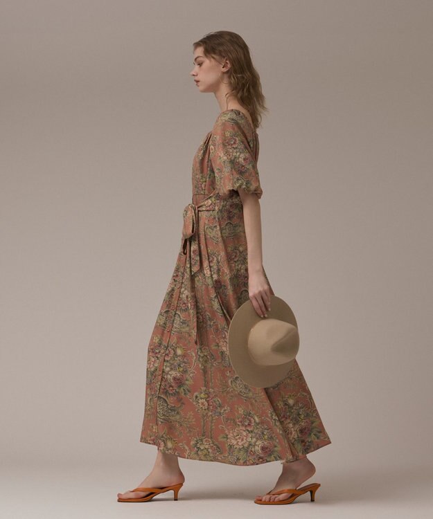GRACE CONTINENTAL ヴィンテージフラワープリントワンピース キャメル