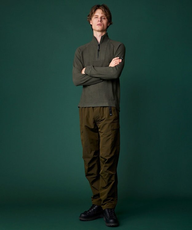 JOSEPH ABBOUD MOUNTAIN 【吸湿発熱/ソフト】ソフトウォームワッフル ハーフジップ カットソー カーキ系