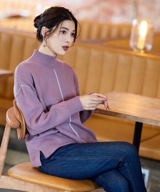 Tiaclasse 【洗える】配色切り替えニットトップス パープル