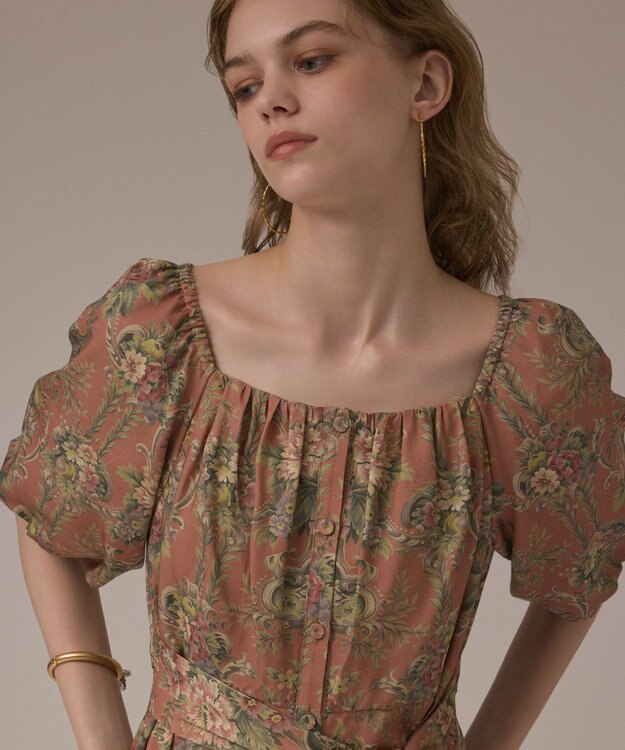 GRACE CONTINENTAL ヴィンテージフラワープリントワンピース キャメル