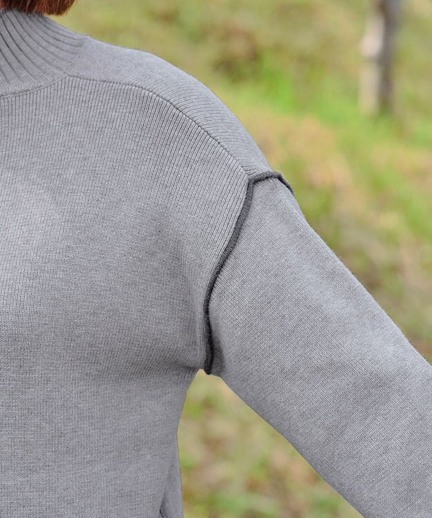 Tiaclasse 【洗える】配色切り替えニットトップス グレー