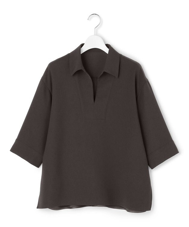 23区 ストレッチジョーゼット スキッパー ブラウス ダークブラウン系