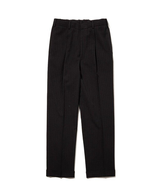 J.PRESS MEN 【J.PRESS ORIGINALS】Wool Silk Angola Chalk Stripes Spindle 1Tuck Piped Stem Slacks / Japan Made ブラック系1
