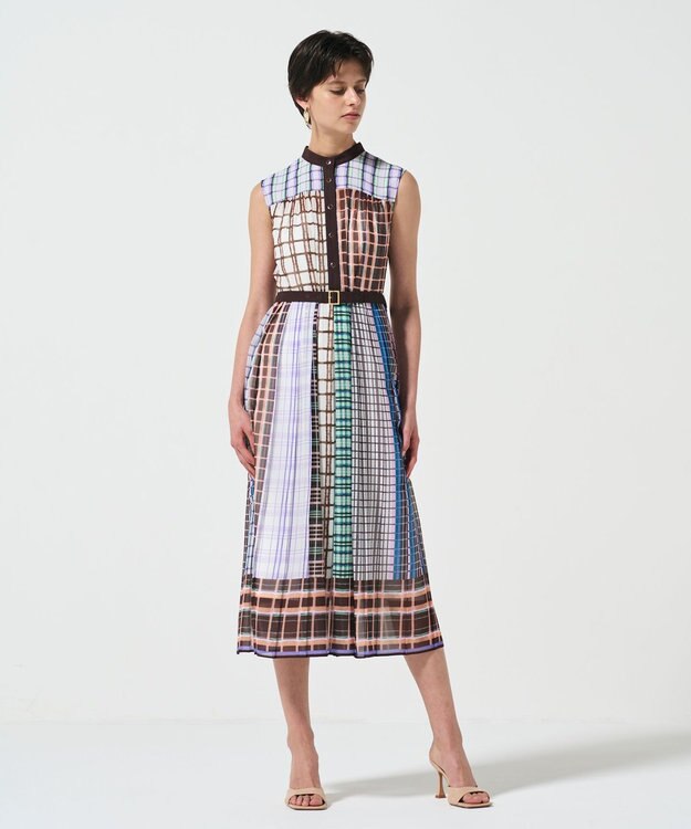 GRACE CONTINENTAL マルチチェックワンピース ブラウン