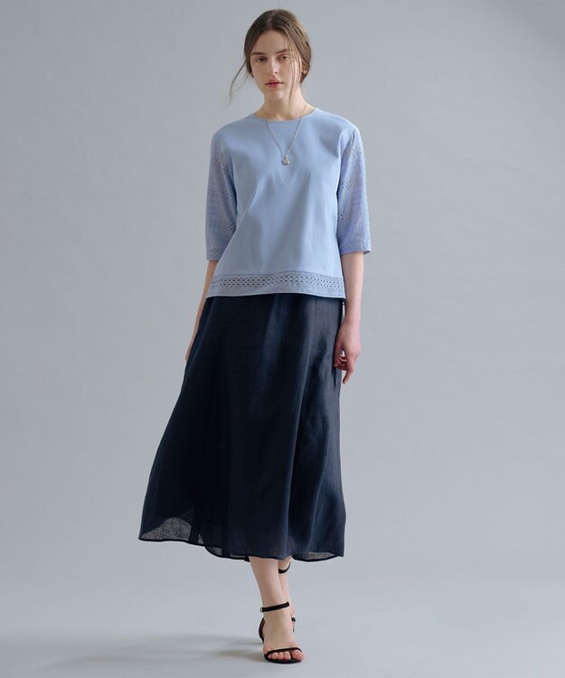 J.PRESS LADIES 【WEB限定・セット着用可】リネン フレア スカート 【WEB限定】ネイビー系