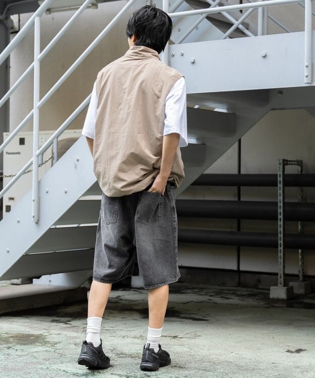 WEGO 【ウエストゴム/手洗い可】デニムバギーショーツ グレー