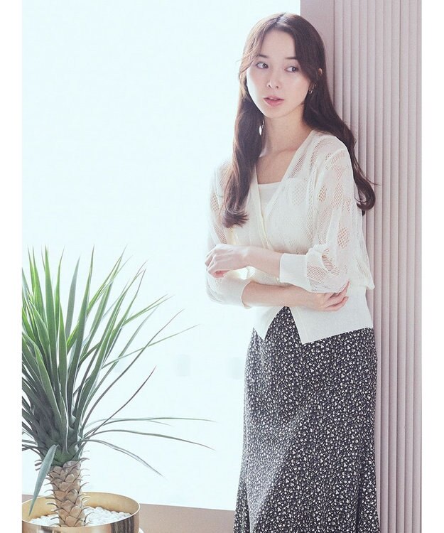 earth music&ecology 花柄シアーカーディガン Ivory