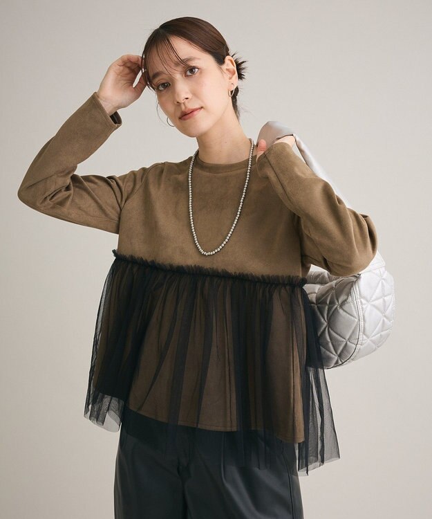 Green Parks ・ｓｗｉｎｇ　ｂｙ　チュールレイヤープルオーバー Gray Beige