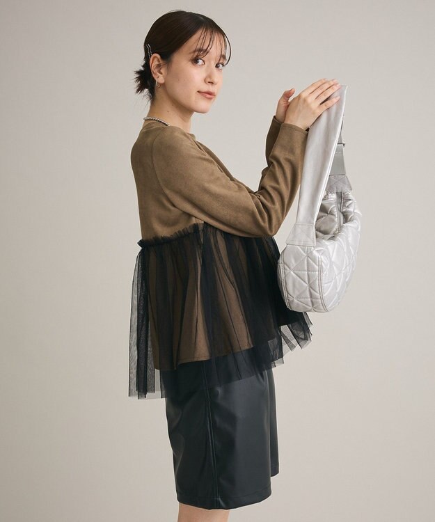 Green Parks ・ｓｗｉｎｇ　ｂｙ　チュールレイヤープルオーバー Gray Beige