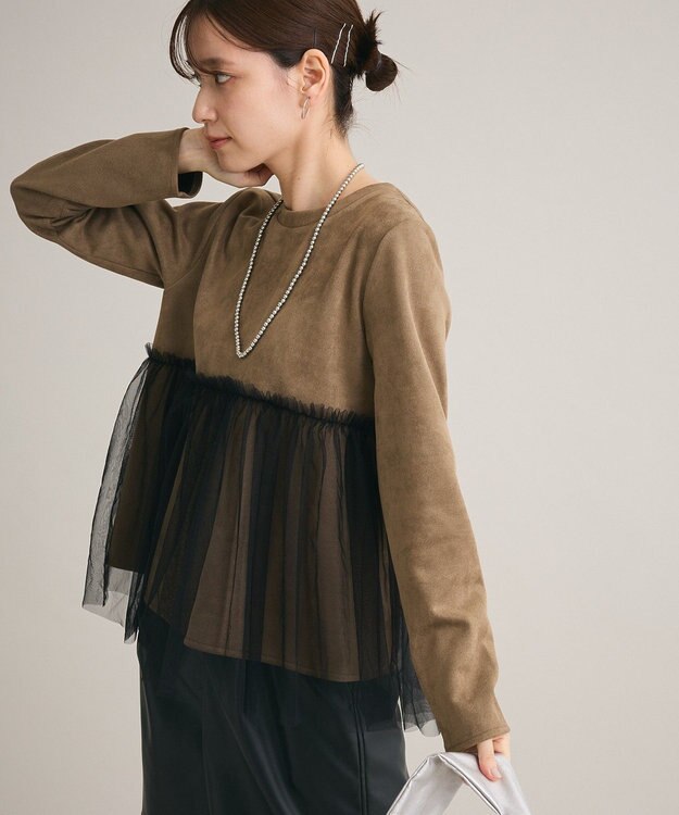 Green Parks ・ｓｗｉｎｇ　ｂｙ　チュールレイヤープルオーバー Gray Beige