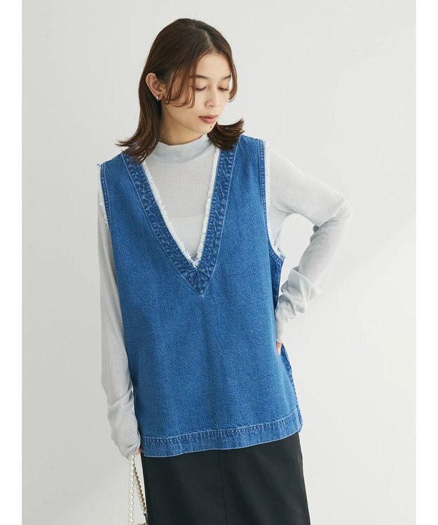 Green Parks Ｖネックフリンジベスト Light Indigo