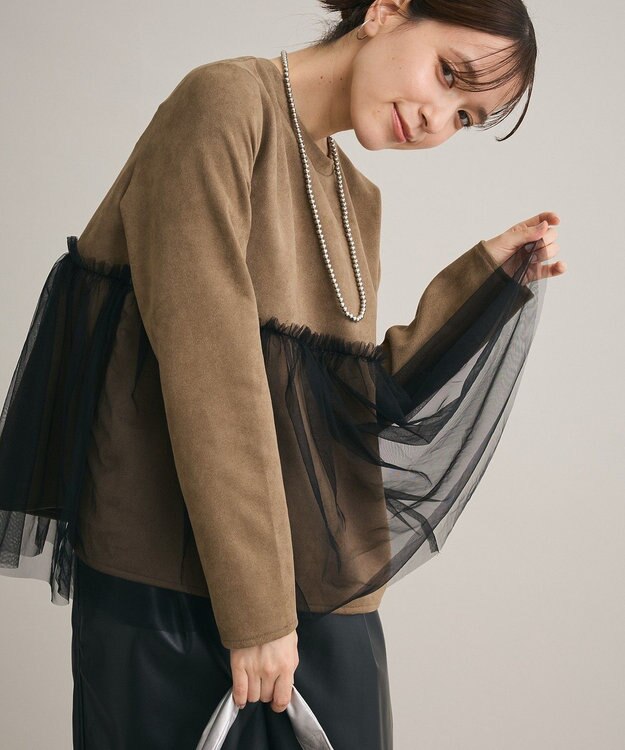 Green Parks ・ｓｗｉｎｇ　ｂｙ　チュールレイヤープルオーバー Gray Beige