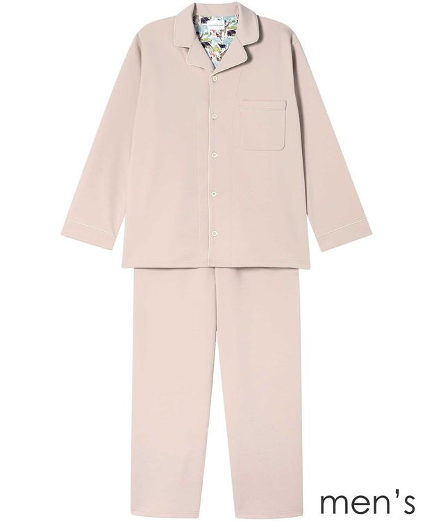 une nana cool 【綿混】ハイゲージダブルエアー メンズ長袖開襟 MADE WITH LIBERTY FABRIC ベージュ