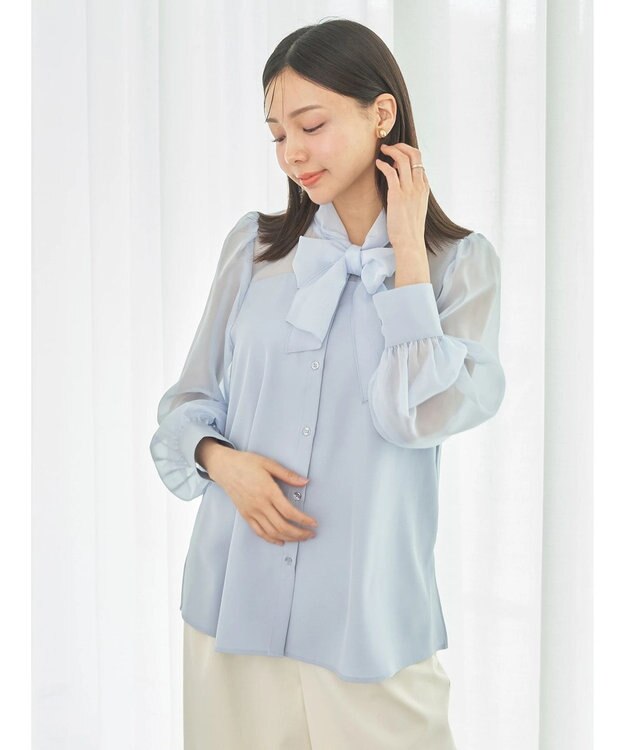 earth music&ecology シアードッキングブラウス Blue