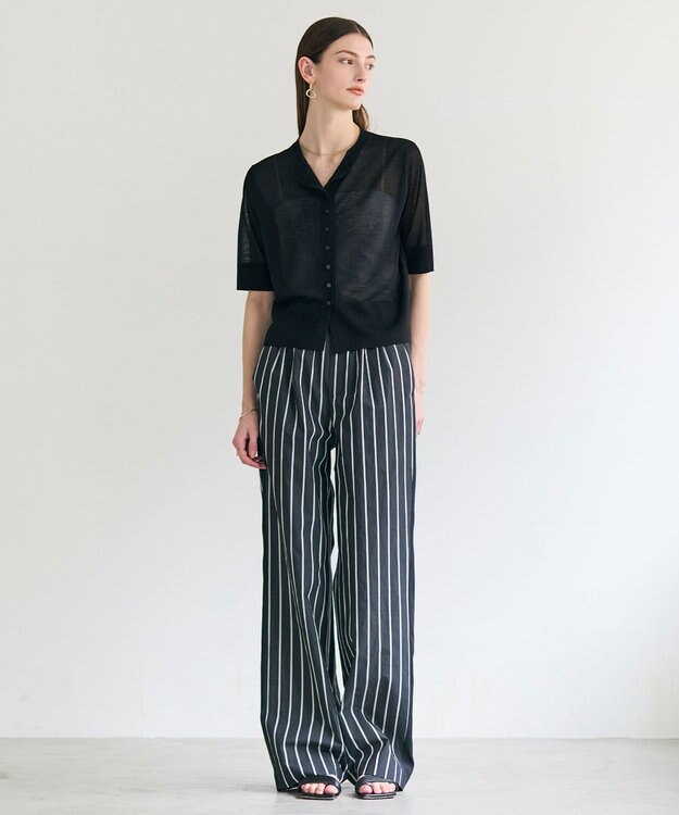 BEIGE， MOISE / シアーニット　5分袖カーディガン Black