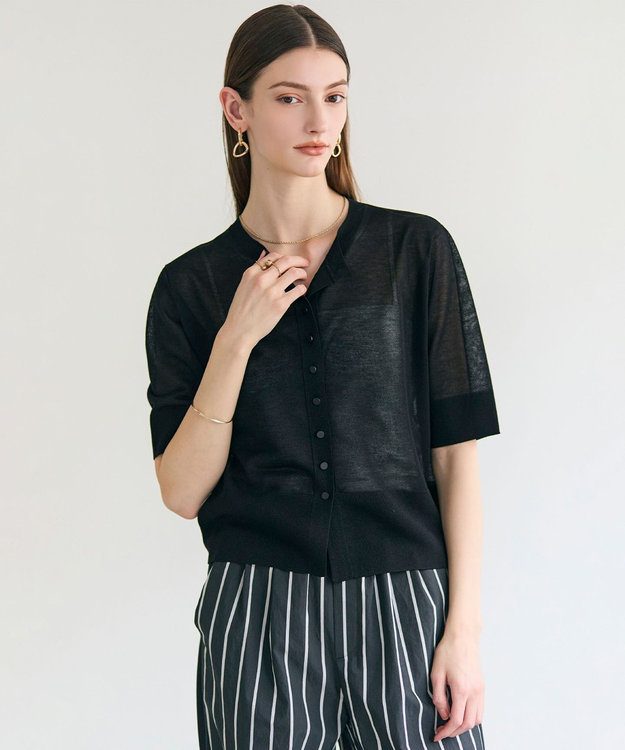BEIGE， MOISE / シアーニット　5分袖カーディガン Black