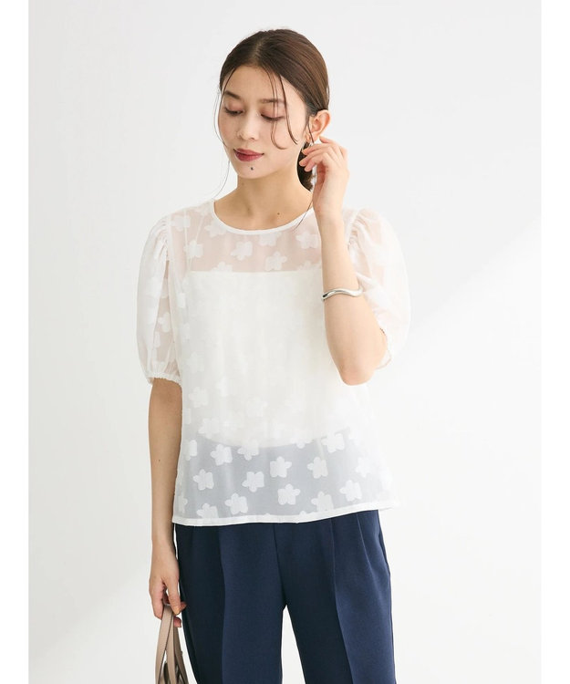 Green Parks ・ＥＬＥＮＣＡＲＥ　ＤＵＥ　フラワージャカードブラウス Off White