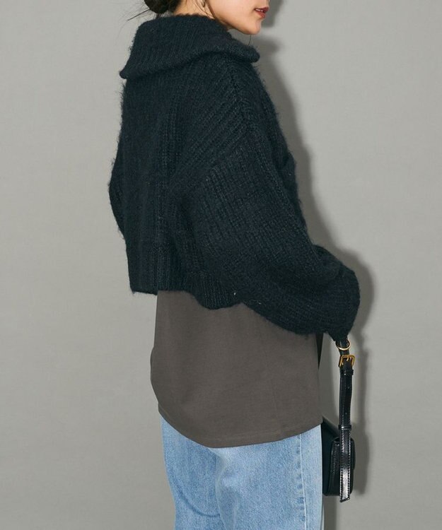 Green Parks フロントジップビックカラーニットブルゾン Navy