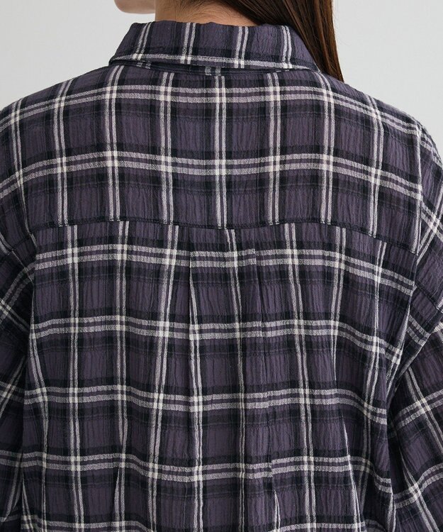 Green Parks スカーフ付チェックシャツ Charcoal Gray