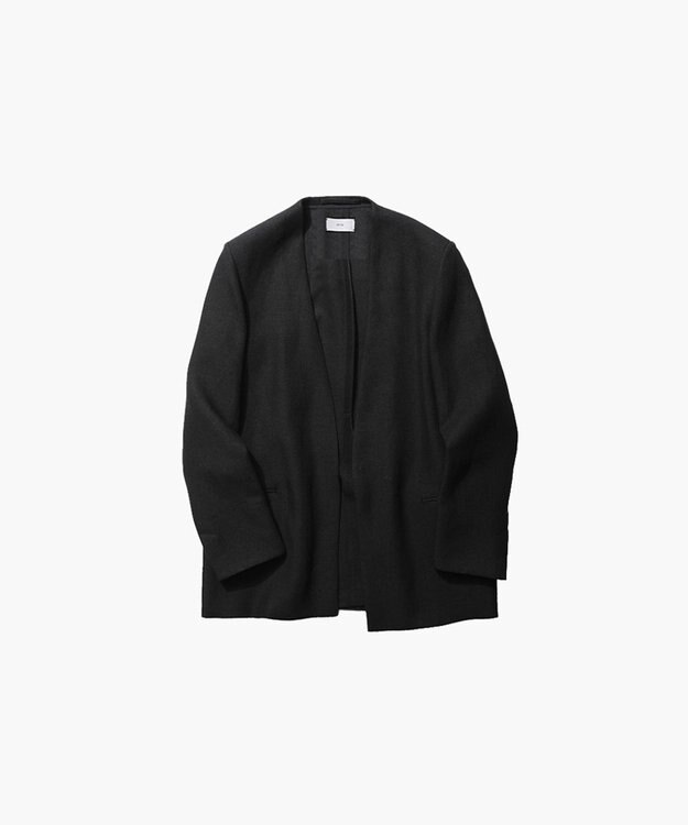 ATON LINEN OXFORD | ノーカラージャケット BLACK