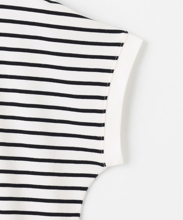 ANY L 【大好評につき新色登場！】モックネックフレンチスリーブ ボーダーＴシャツ ホワイト×ブラック