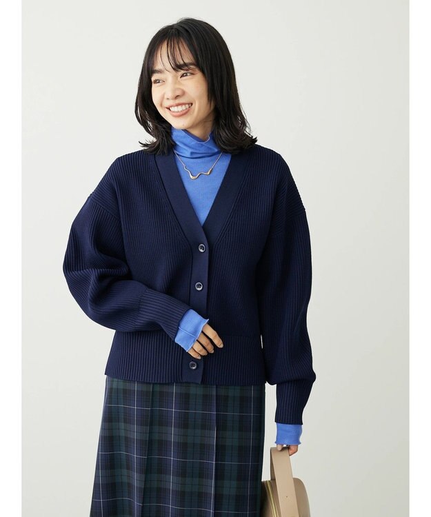 Green Parks スポンディシュ畦編みショート丈カーディガン Navy