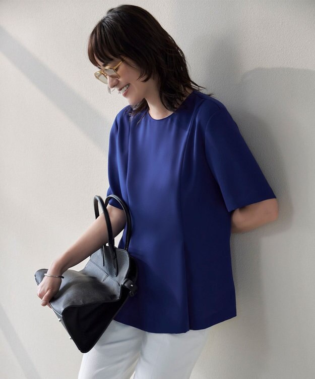 ICB 【UVカット・接触冷感・防シワ・洗える】エステルダブルクロス タックデザインプルオーバー ロイヤルブルー系