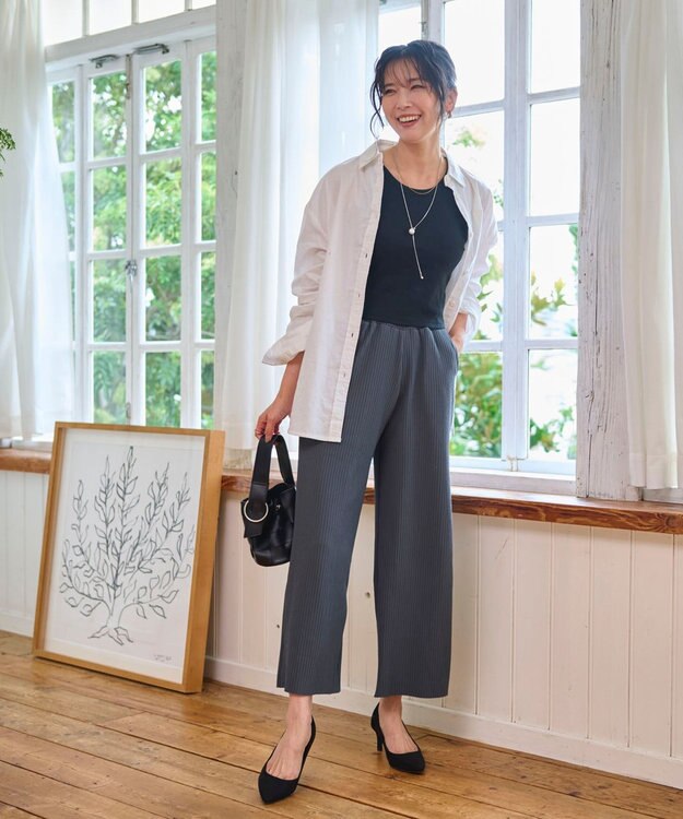 WEGO 【WEB限定/2025年秋冬新作/裾カットOK！自分サイズに調整可能/ウエストゴム/しわになりにくい/】カットプリーツパンツ ブラック中濃色