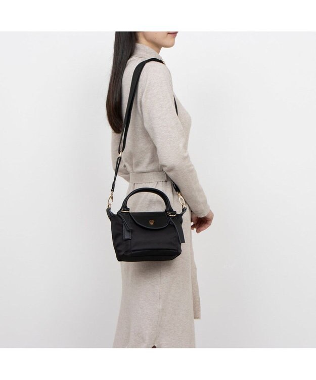 UNBILLION ペルケ perche / ナイロン×牛革かぶせジェムストーン2wayショルダーバッグ ブラック