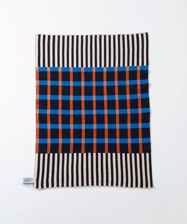 TRICOTE 【リバーシブル】ストライプチェックニットブランケット 87BROWN