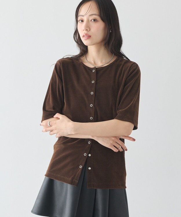 earth music&ecology フロッキーチュールカーディガン Brown