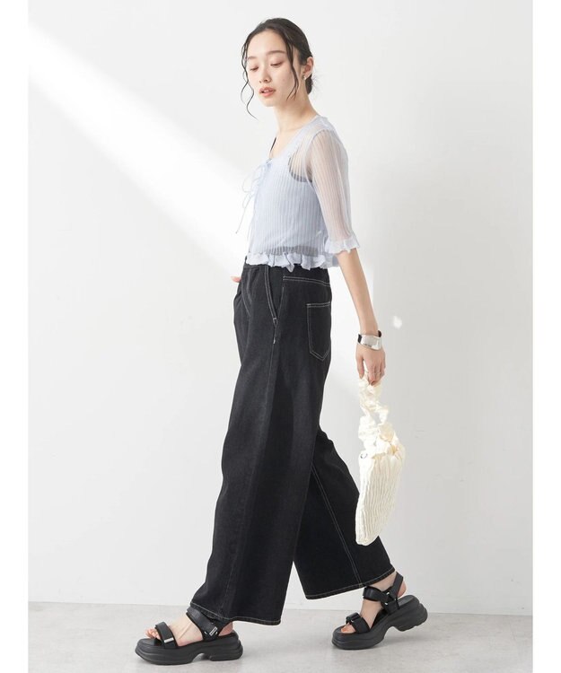 earth music&ecology シアーラメフリルカーディガン Blue