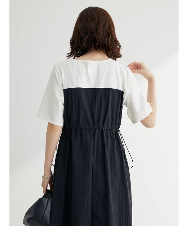 Green Parks 布帛ドッキングドロストワンピース Black