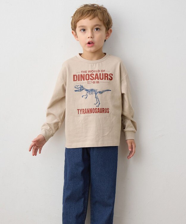 ANY KIDS 恐竜プリント 長袖Tシャツ ベージュ