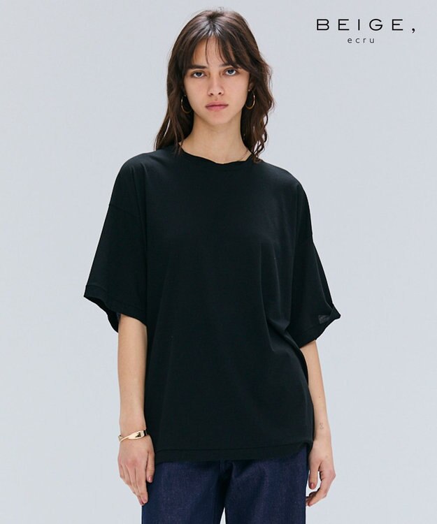 BEIGE， 【BEIGE,ecru/WEB限定・洗える】FINE DRY TOUCH / ねじりデザインコットンオーバーサイズTシャツ Black