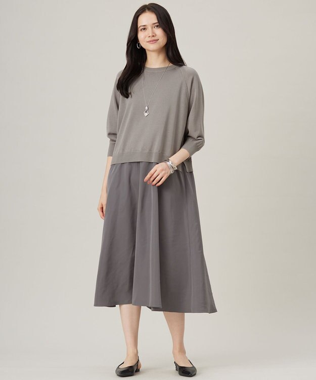 自由区 S 【洗える】タフタコンビ ワンピース グレー×シルバー