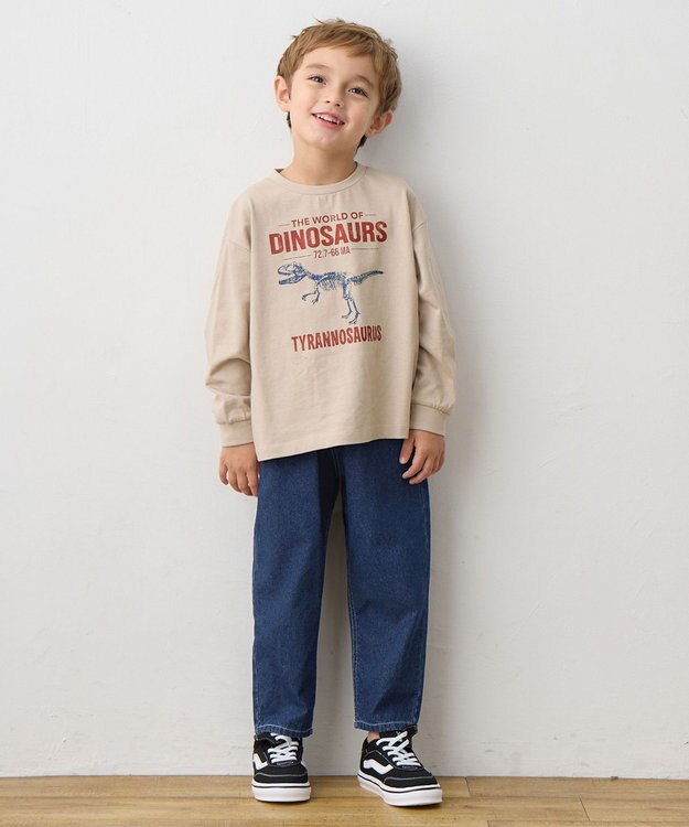 ANY KIDS 恐竜プリント 長袖Tシャツ ベージュ