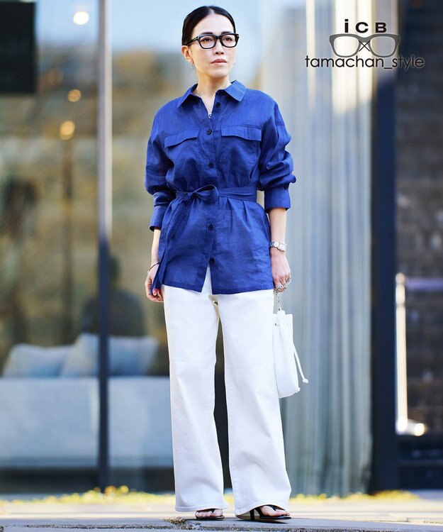 ICB L 【ICB×tamachan_style コラボ】スタイルアップ ワイドデニム オフホワイト系