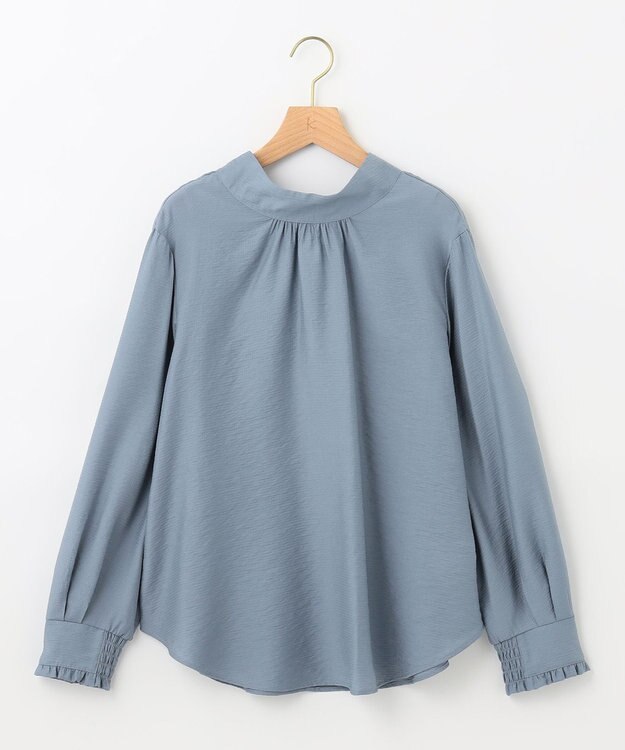 組曲 【セットアップ対応・前後着用可】ニュアンスシフォン ブラウス サックスブルー系
