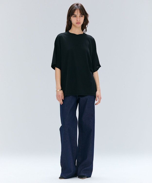 BEIGE， 【BEIGE,ecru/WEB限定・洗える】FINE DRY TOUCH / ねじりデザインコットンオーバーサイズTシャツ Black