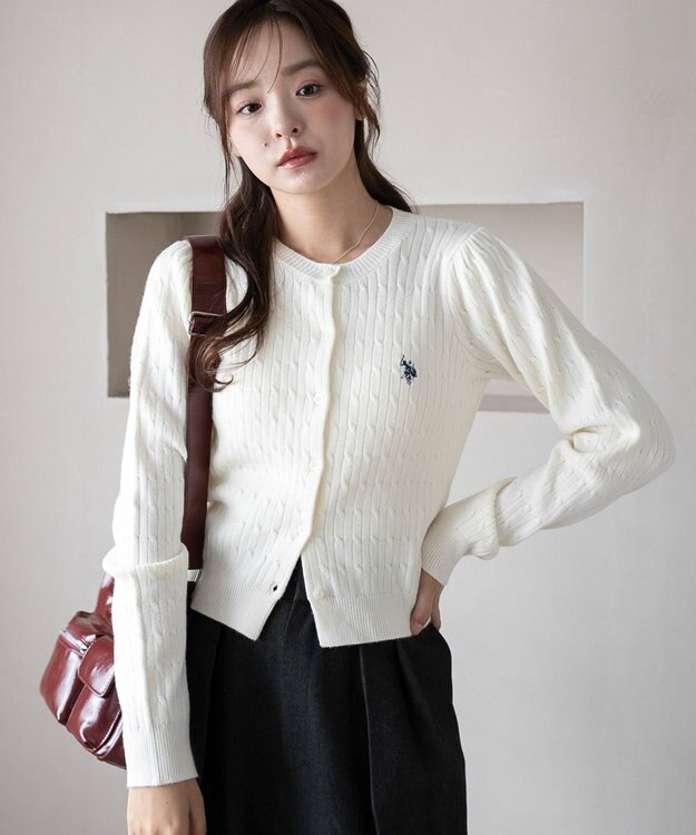 WEGO 【26年春新作】別注USPOLOケーブルニットカーデ ホワイトアイボリー