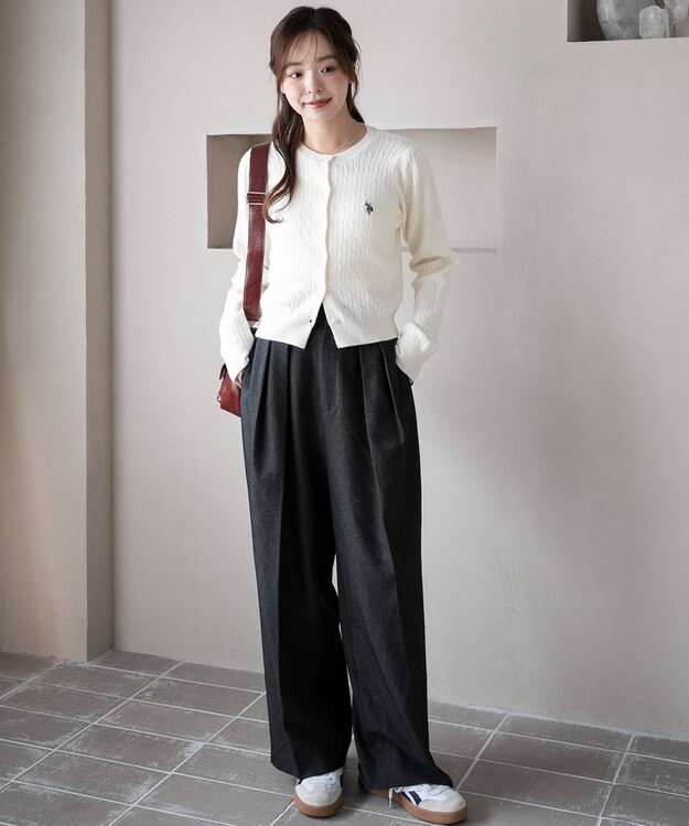 WEGO 【26年春新作】別注USPOLOケーブルニットカーデ ホワイトアイボリー