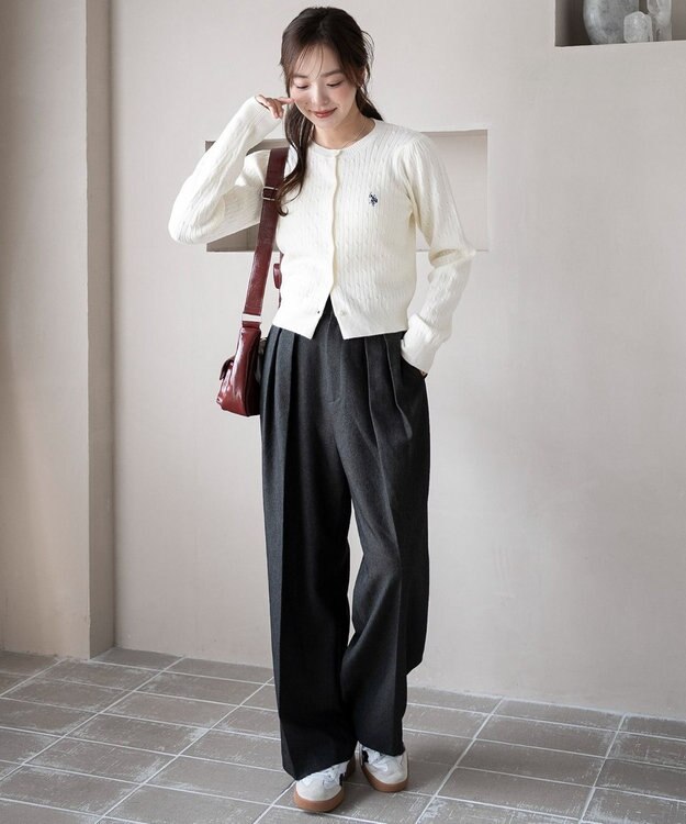 WEGO 【26年春新作】別注USPOLOケーブルニットカーデ ホワイトアイボリー