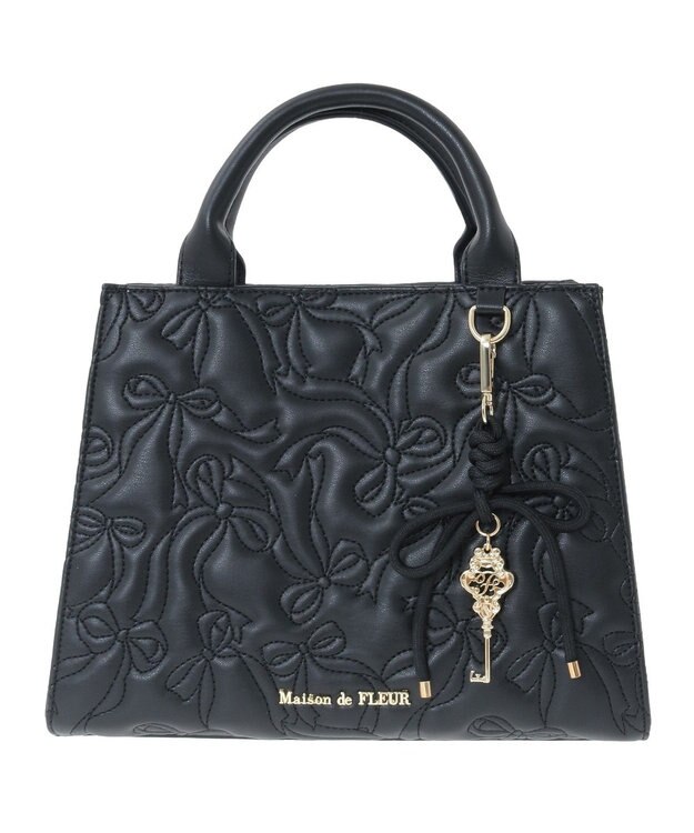 Maison de FLEUR チャーム付きリボンキルティングトートバッグ Black