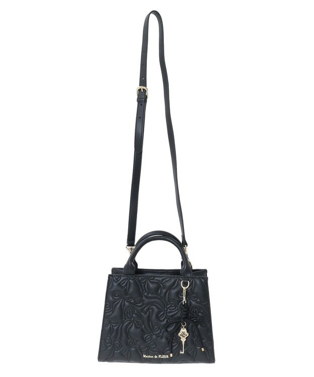 Maison de FLEUR チャーム付きリボンキルティングトートバッグ Black