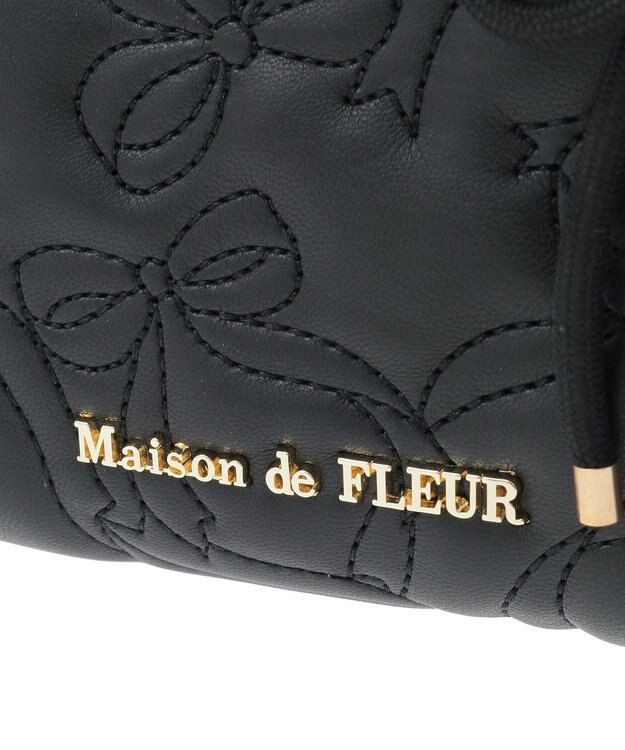 Maison de FLEUR チャーム付きリボンキルティングトートバッグ Black