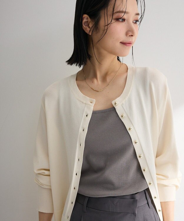 Green Parks 金釦コンパクトニットカーディガン White