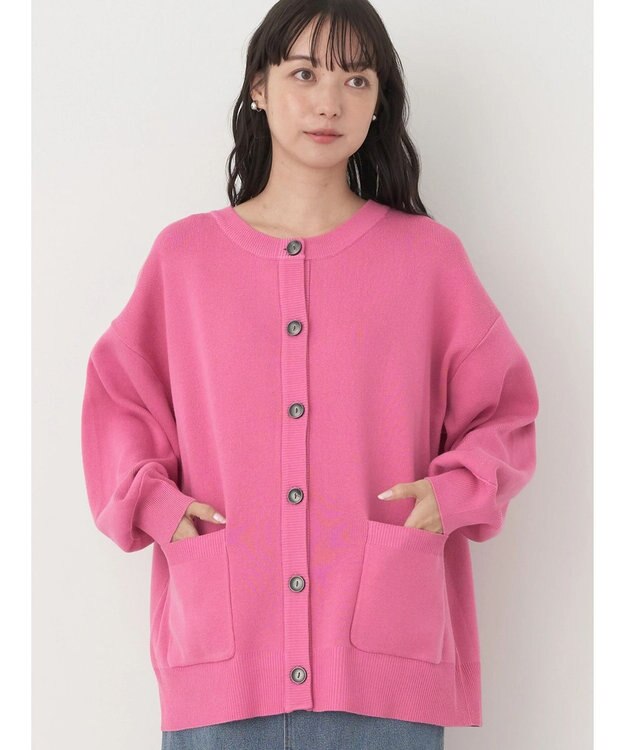 earth music&ecology クルーネックミドル丈カーディガン Pink