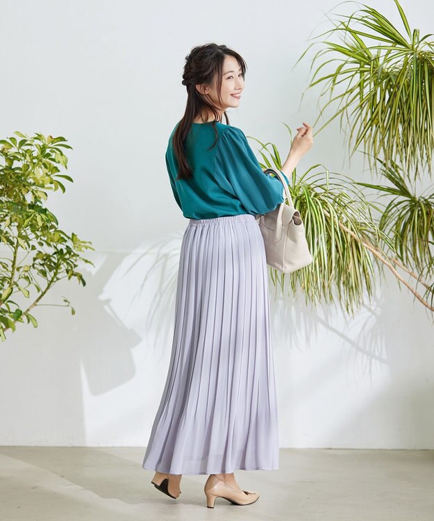 Tiaclasse 【洗える/ウエストゴム】 ジョーゼットプリーツスカート グレー